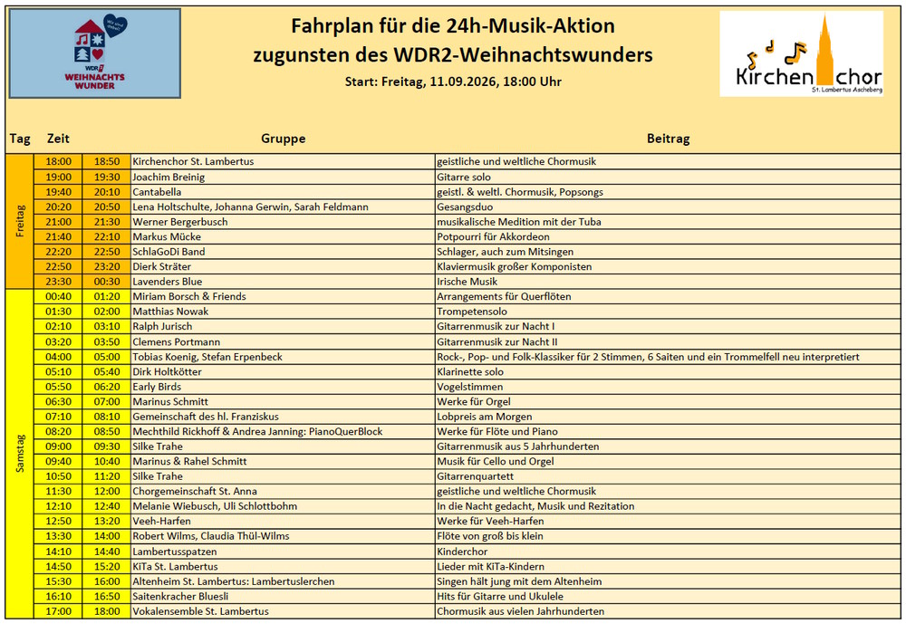 Fahrplan für die 24h-MUSIK-AKTION...