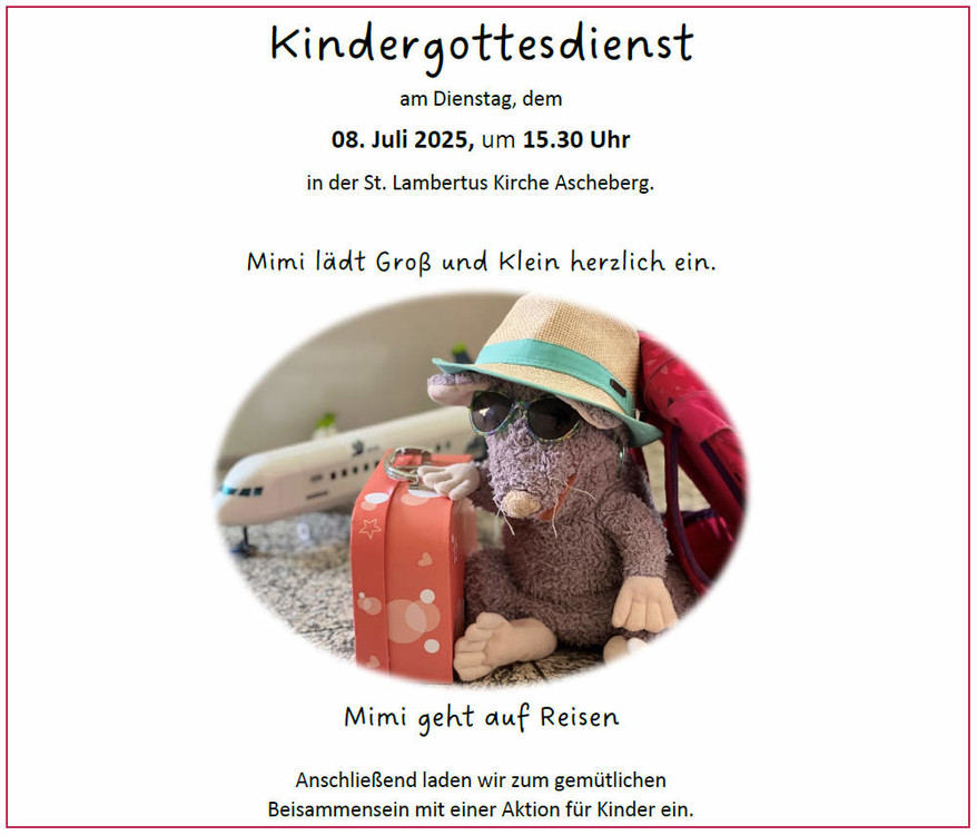 am Di 08. Juli 2025, 15:30 Uhr in der St. Lambertus Kirche Ascheberg...