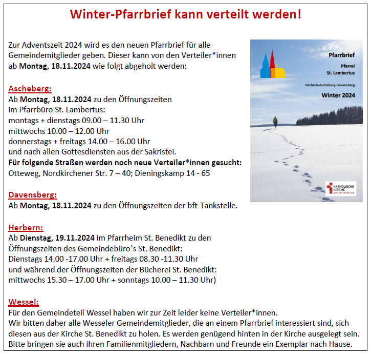 ab 18.11.2024 - Pfarrbriefverteilung