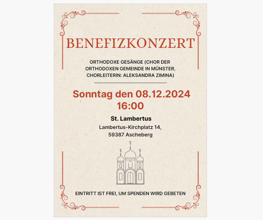 Sonntag, 08.12.2024 - 16:00 Uhr in
St. Lambertus Ascheberg